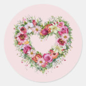 Bloemen Hartkrans Ronde Sticker (Voorkant)