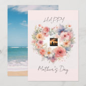 Bloemen Hartvorm Happy Moederdag Kaart (Voorkant / Achterkant)