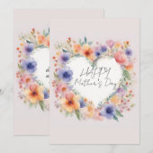 Bloemen Hartvorm Happy Moederdag Kaart (Voorkant / Achterkant)