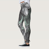 Bloemen Hawaïaans patroon met lichtgroen Leggings (Links)