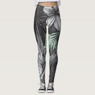 Bloemen Hawaïaans patroon met lichtgroen Leggings