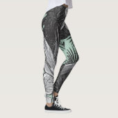 Bloemen Hawaïaans patroon met lichtgroen Leggings (Rechts)