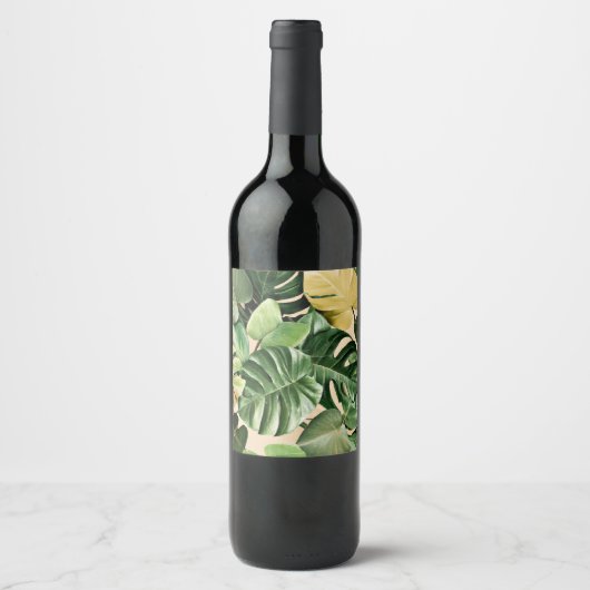Bloemen/Hawaïaans/Tropisch blad Wijn Etiket (Voorkant)