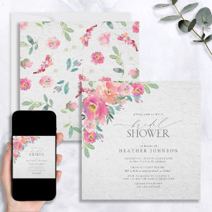 Bloemen Heet Roze Elegant Waterverf Vrijgezellenfe Kaart