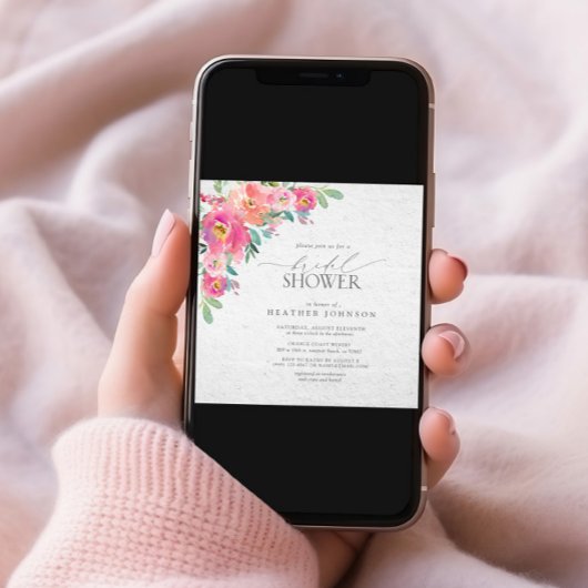 Bloemen Heet Roze Elegant Waterverf Vrijgezellenfe Kaart