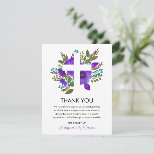 Bloemen Heilig Kruis begrafenisfoto dank u Bedankkaart (Staand voorkant)