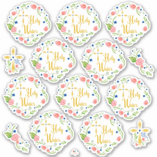 Bloemen Heilig Water Fles Stickers (Voorkant)