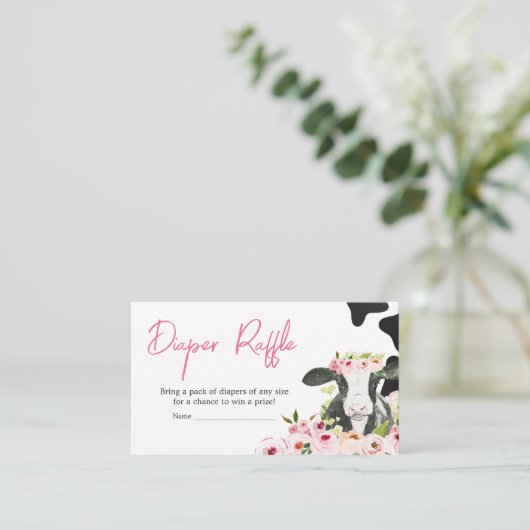 Bloemen Heilige Koe Baby shower Luier Raffle Informatiekaartje (Staand voorkant)