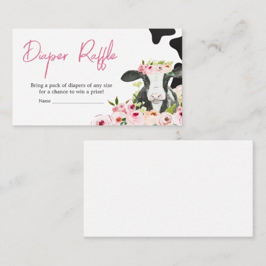 Bloemen Heilige Koe Baby shower Luier Raffle Informatiekaartje (Voorkant / Achterkant)