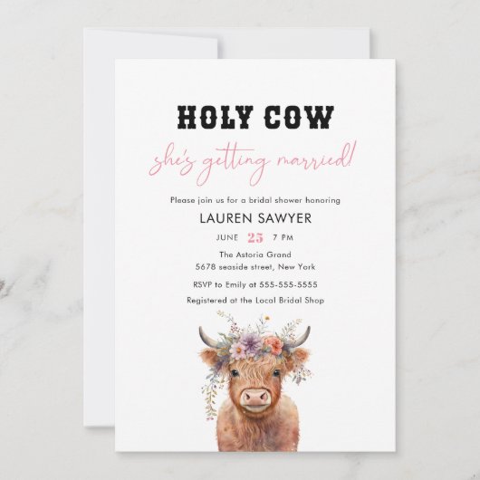 Bloemen Heilige Koe Western Cowgirl Vrijgezellenfe Kaart (Voorkant)