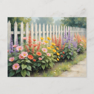 Bloemen hek watercolorstijl adreswijziging briefkaart