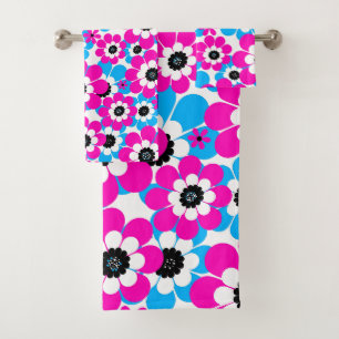 Bloemen helder neonpatroon helder karmozijnrood en bad handdoek