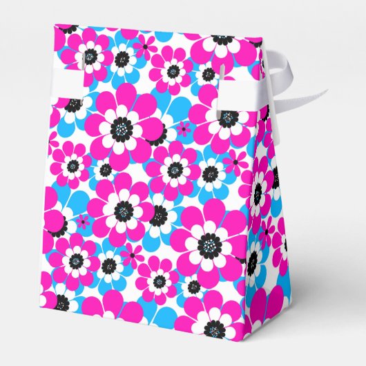 Bloemen helder neonpatroon helder karmozijnrood en bedankdoosjes (Achterkant)