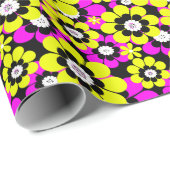 Bloemen heldere neonpatroon karmozijn en gele stro cadeaupapier (Rol Hoek)