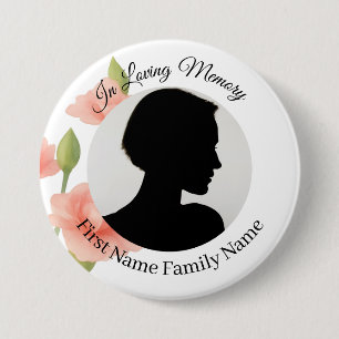 Bloemen herdenkingsfoto knop ronde button 7,6 cm