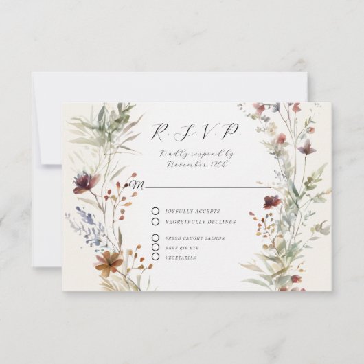 Bloemen Herfst BOHO Wildflower Ivoor QR code Bruil RSVP Kaartje (Voorkant)