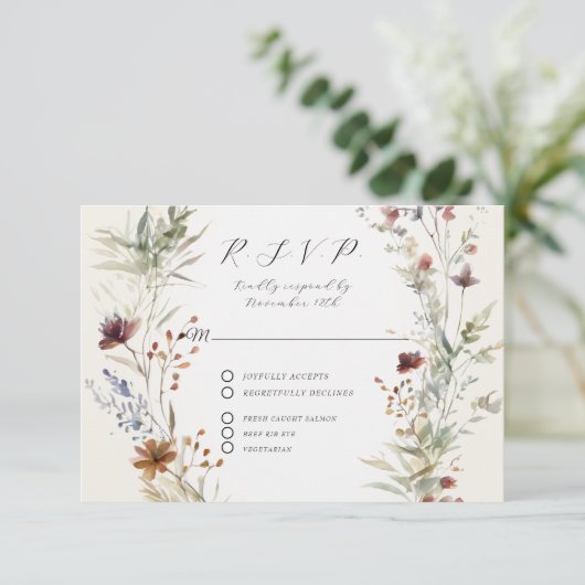 Bloemen Herfst BOHO Wildflower Ivoor QR code Bruil RSVP Kaartje (Staand voorkant)