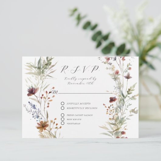 Bloemen Herfst BOHO Wildflower QR code Bruiloft RSVP Kaartje (Staand voorkant)