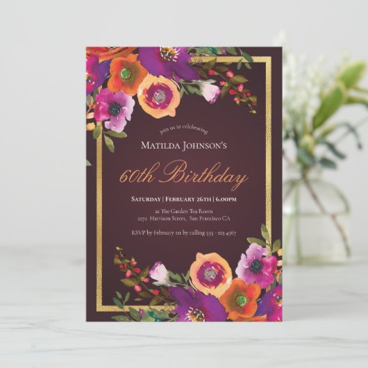 Bloemen herfst Bourgondië 60e verjaardag partij Kaart (Staand voorkant)