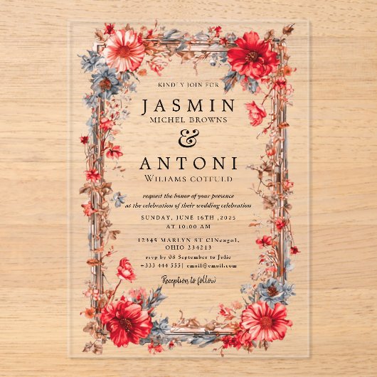 Bloemen Herfst Foliage Wedding Acryl Uitnodigingen (Voorkant)