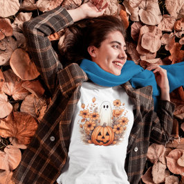Bloemen Herfst Halloween pompoen geest T-shirt
