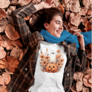 Bloemen Herfst Halloween pompoen geest T-shirt