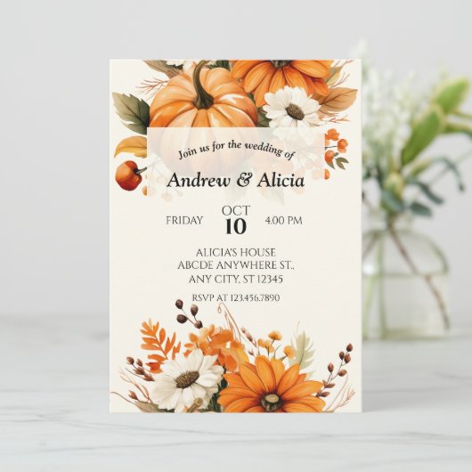 Bloemen herfst herfst bruiloft kaart (Staand voorkant)