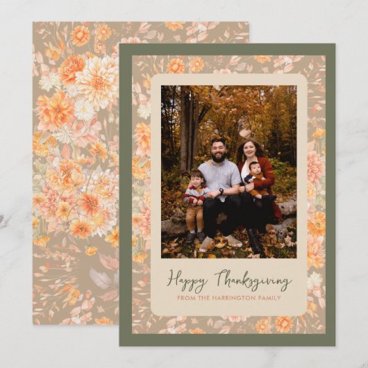 Bloemen Herfst Herfst Happy Thanksgiving Foto Feestdagenkaart (Voorkant / Achterkant)