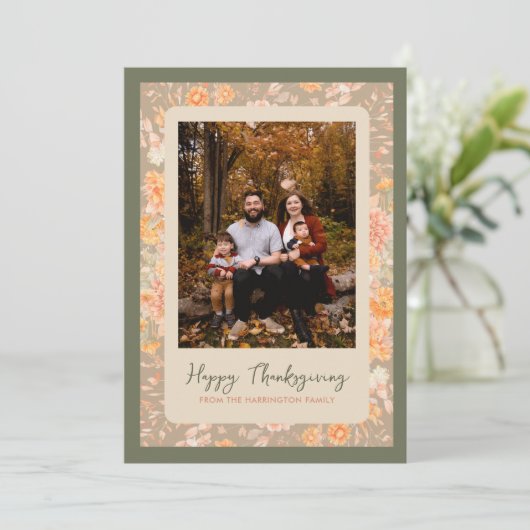 Bloemen Herfst Herfst Happy Thanksgiving Foto Feestdagenkaart (Staand voorkant)
