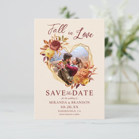 Bloemen Herfst in Liefde Foto Huwelijk Save the Da Kaart (Staand voorkant)