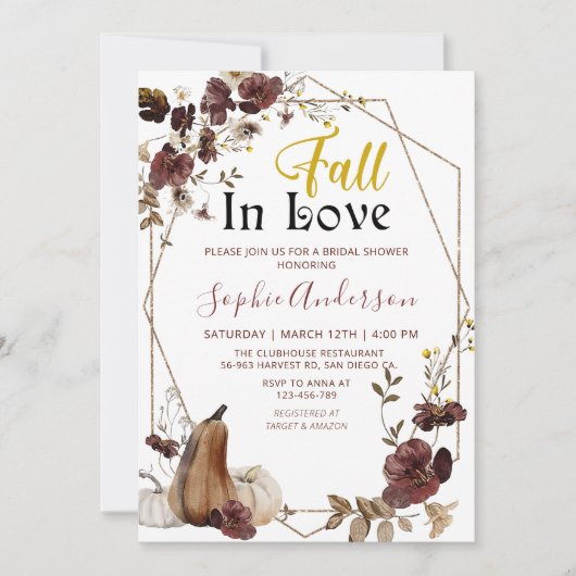 Bloemen Herfst in Liefde Pompoen Vrijgezellenfeest Kaart (Voorkant)