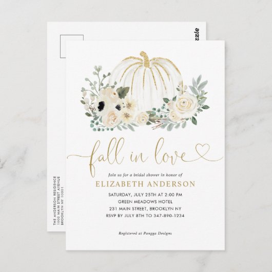 Bloemen Herfst in Liefde Wit Pompoen Vrijgezellenf Briefkaart (Voorkant / Achterkant)