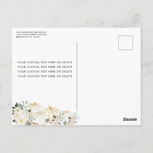 Bloemen Herfst in Liefde Wit Pompoen Vrijgezellenf Briefkaart (Achterkant)