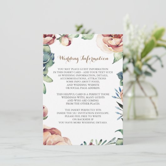 Bloemen herfst Ivoor bruiloft informatie insert Informatiekaartje (Staand voorkant)