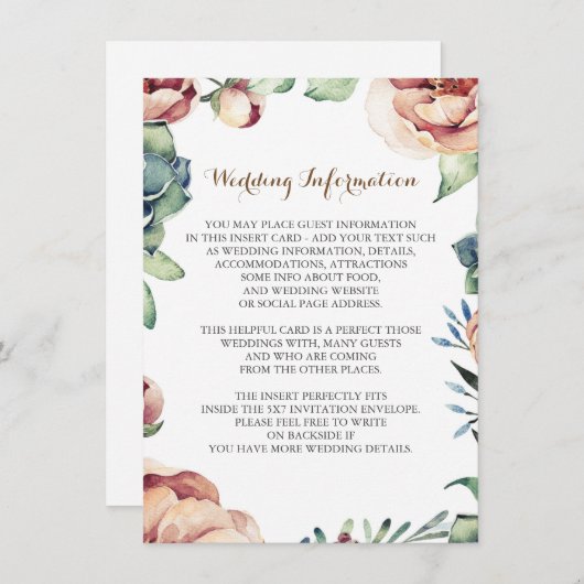 Bloemen herfst Ivoor bruiloft informatie insert Informatiekaartje (Voorkant / Achterkant)