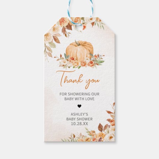 Bloemen Herfst Kleine Pompoen Baby shower Favor Ta Cadeaulabel (Voorkant)