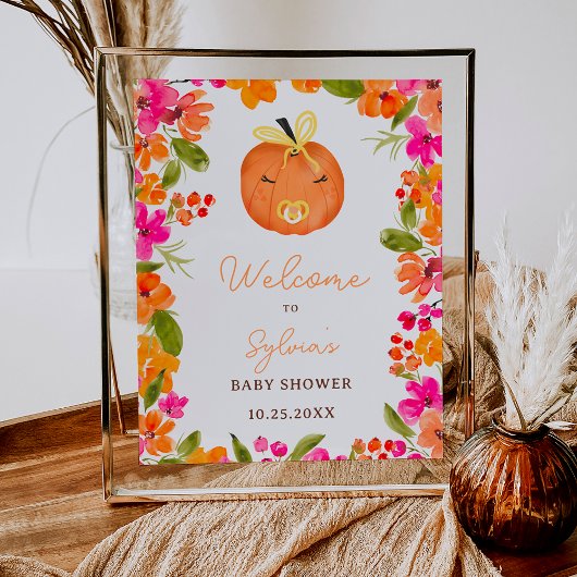 Bloemen Herfst kleine pompoen welkom baby shower Poster