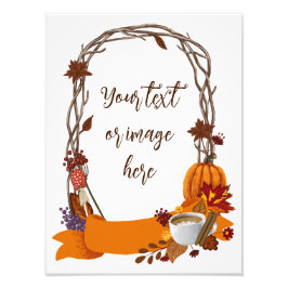 Bloemen Herfst Krans Herfstbloemen Pompoenkoffie Foto Afdruk