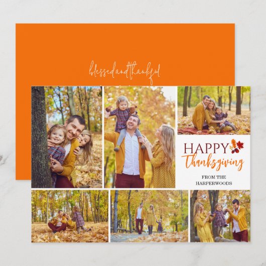 Bloemen Herfst Moderne Thanksgiving familiefoto Feestdagenkaart (Voorkant / Achterkant)