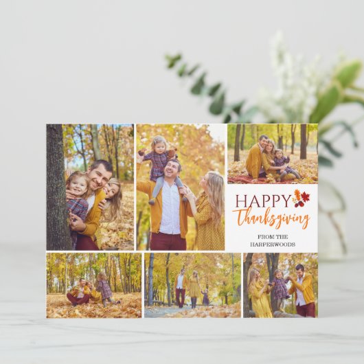 Bloemen Herfst Moderne Thanksgiving familiefoto Feestdagenkaart (Staand voorkant)