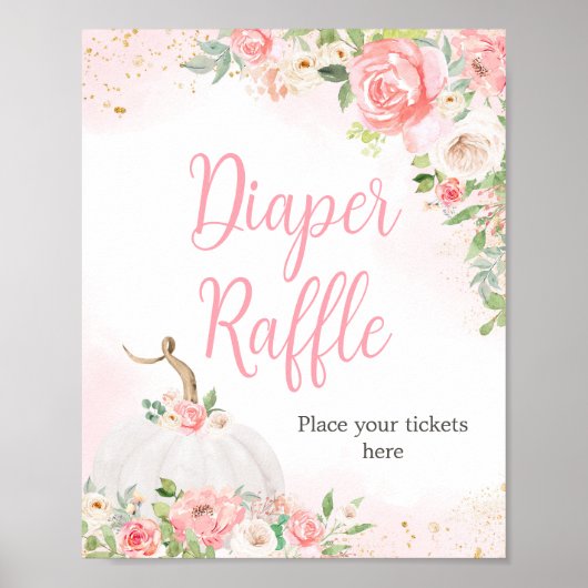 Bloemen Herfst Pompoen Baby shower Luier Raffle Poster (Voorkant)