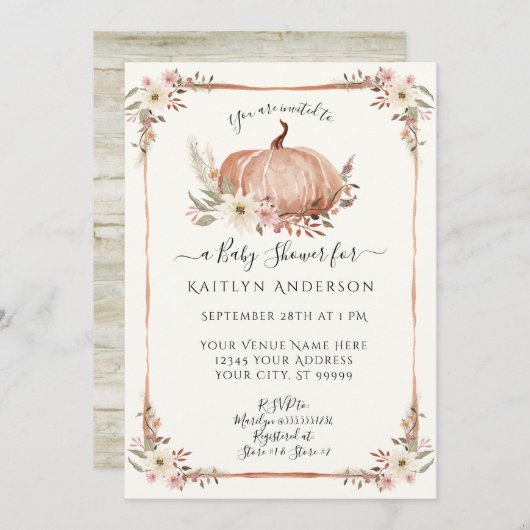 Bloemen Herfst Pompoen Botanische Waterverf Baby (Voorkant / Achterkant)