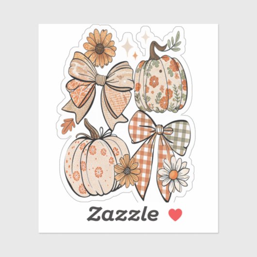 Bloemen Herfst Pompoen Coquette Boho Herfst Bow Sticker (Vel)