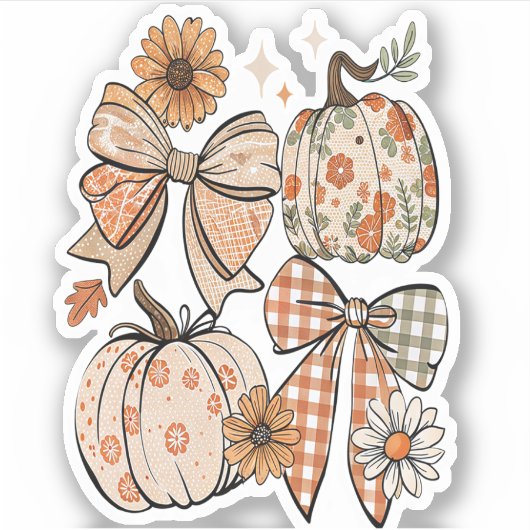 Bloemen Herfst Pompoen Coquette Boho Herfst Bow Sticker (Voorkant)