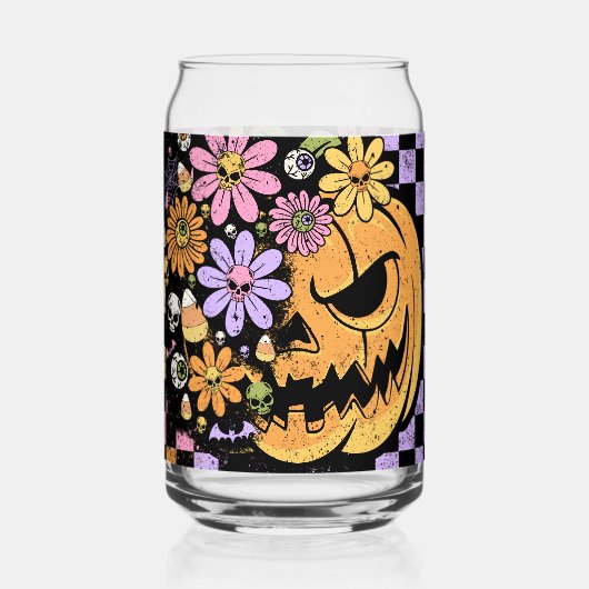Bloemen Herfst Pompoen Halloween Blikvorm Glas (Voorkant)