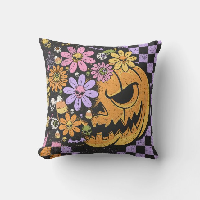 Bloemen Herfst Pompoen Halloween Kussen (Voorkant)