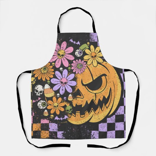 Bloemen Herfst Pompoen Halloween Schort (Voorkant)