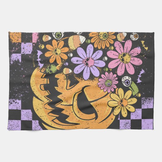 Bloemen Herfst Pompoen Halloween Theedoek (Horizontaal)