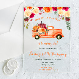 Bloemen Herfst Pompoen Truck Verjaardagsfeest Acryl Uitnodigingen