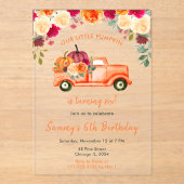 Bloemen Herfst Pompoen Truck Verjaardagsfeest Acryl Uitnodigingen (Voorkant)